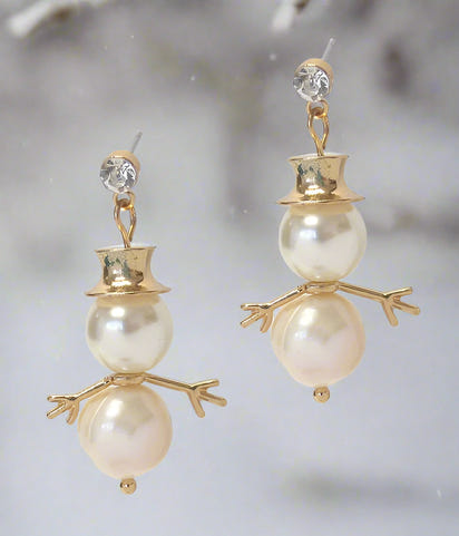 Christmas Snowman Pearl Earrings