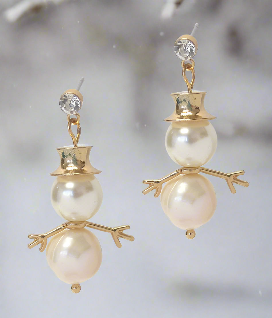 Christmas Snowman Pearl Earrings